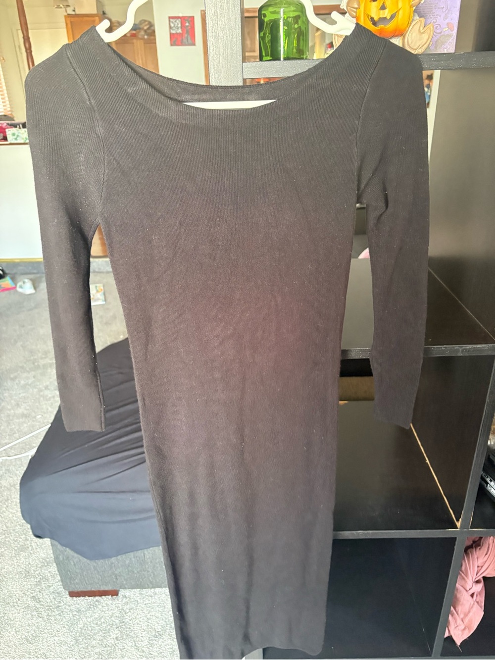 Zara Black Long Sleeve Bodycon Midi Dress